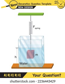 Physics, pressure and lifting force, archimedes principle, pressure of liquids and gases, containers filled with water, next generation question template, exam question, eps