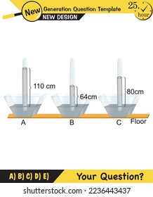 Physics, pressure and lifting force, archimedes principle, pressure of liquids and gases, containers filled with water, next generation question template, exam question, eps