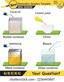 Physics, pressure and lifting force, archimedes principle, pressure of liquids and gases, containers filled with water, next generation question template, exam question, eps