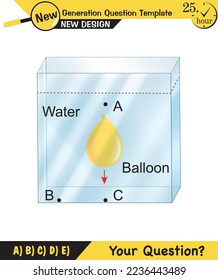 Physics, pressure and lifting force, archimedes principle, pressure of liquids and gases, containers filled with water, next generation question template, exam question, eps