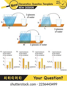 Physics, pressure and lifting force, archimedes principle, pressure of liquids and gases, containers filled with water, next generation question template, exam question, eps