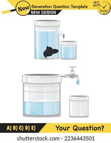 Physics, pressure and lifting force, archimedes principle, pressure of liquids and gases, containers filled with water, next generation question template, exam question, eps