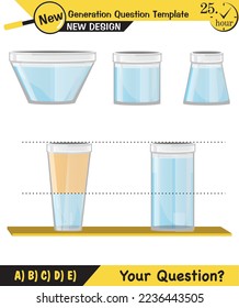 Physics, pressure and lifting force, archimedes principle, pressure of liquids and gases, containers filled with water, next generation question template, exam question, eps