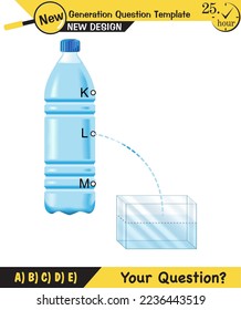 Physics, pressure and lifting force, archimedes principle, pressure of liquids and gases, containers filled with water, next generation question template, exam question, eps