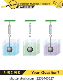 Physics, pressure and lifting force, archimedes principle, pressure of liquids and gases, containers filled with water, next generation question template, exam question, eps