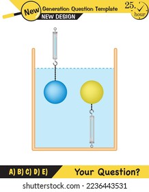 Physics, pressure and lifting force, archimedes principle, pressure of liquids and gases, containers filled with water, next generation question template, exam question, eps