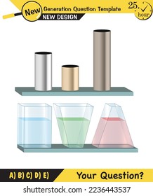 Physics, pressure and lifting force, archimedes principle, pressure of liquids and gases, containers filled with water, next generation question template, exam question, eps