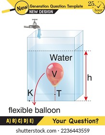 Physics, pressure and lifting force, archimedes principle, pressure of liquids and gases, containers filled with water, next generation question template, exam question, eps