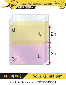 Physics, pressure and lifting force, archimedes principle, pressure of liquids and gases, containers filled with water, next generation question template, exam question, eps