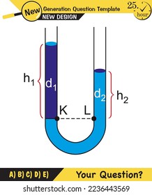 Physics, pressure and lifting force, archimedes principle, pressure of liquids and gases, containers filled with water, next generation question template, exam question, eps