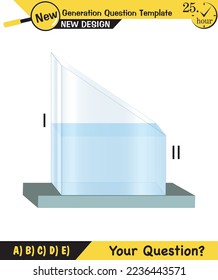 Physics, pressure and lifting force, archimedes principle, pressure of liquids and gases, containers filled with water, next generation question template, exam question, eps