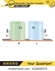 Physics, pressure and lifting force, archimedes principle, pressure of liquids and gases, containers filled with water, next generation question template, exam question, eps