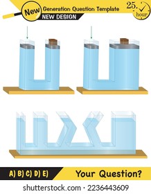Physics, pressure and lifting force, archimedes principle, pressure of liquids and gases, containers filled with water, next generation question template, exam question, eps