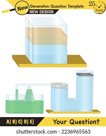 Physics, pressure and lifting force, archimedes principle, pressure of liquids and gases, containers filled with water, next generation question template, exam question, eps