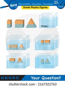 Physics, pressure and lifting force, pressure of stagnant waters, archimedes principle, pressure of liquids, containers filled with water, next generation question template,  exam question, eps 