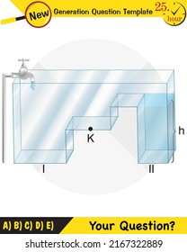Physics, pressure and lifting force, pressure of stagnant waters, archimedes principle, pressure of liquids, containers filled with water, next generation question template,  exam question, eps 
