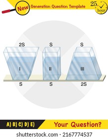 Physics, pressure and lifting force, pressure of stagnant waters, archimedes principle, pressure of liquids, containers filled with water, next generation question template,  exam question, eps 