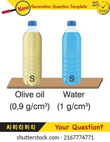 Physics, pressure and lifting force, pressure of stagnant waters, archimedes principle, pressure of liquids, containers filled with water, next generation question template,  exam question, eps 