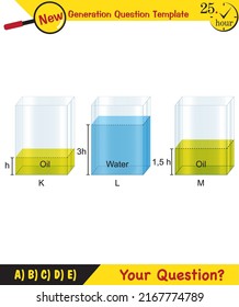 Physics, pressure and lifting force, pressure of stagnant waters, archimedes principle, pressure of liquids, containers filled with water, next generation question template,  exam question, eps 