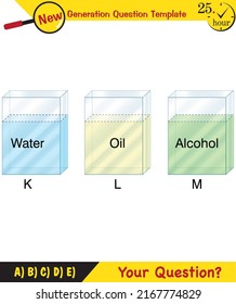 Physics, pressure and lifting force, pressure of stagnant waters, archimedes principle, pressure of liquids, containers filled with water, next generation question template,  exam question, eps 