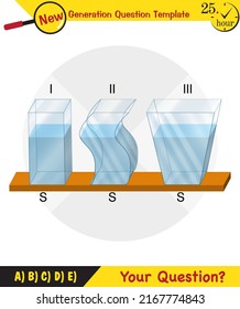 Física, presión y fuerza de elevación, presión de aguas estancadas, principio de arquímedes, presión de líquidos, contenedores llenos de agua, plantilla de preguntas de próxima generación, pregunta de examen, eps 