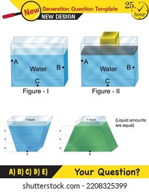 Physics, pressure and lifting force, pressure of stagnant waters, archimedes principle, pressure of liquids, containers filled with water, next generation question template, eps