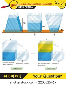 Physics, pressure and lifting force, pressure of stagnant waters, archimedes principle, pressure of liquids, containers filled with water, next generation question template, eps