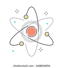 Physics related color line vector icon, illustration. The icon is about atom, science, lesson, school, education, electron. The composition is infinitely scalable.