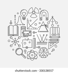 Physics round illustration - vector linear science symbol or logo