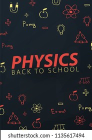 Physics School subject with hand-draw doodles. Education banner. Vector illustration