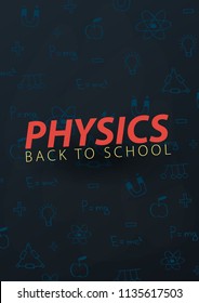 Physics School subject with hand-draw doodles. Education banner. Vector illustration