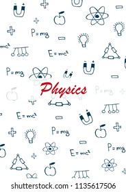 Physics School subject with hand-draw doodles. Education banner. Vector illustration