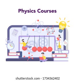 Physics school subject online education service or platform. Scientist explore electricity, magnetism, light wave and forces. Physics course and lesson. Isolated vector illustration
