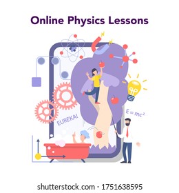 Physics school subject online education service or platform. Scientist explore electricity, magnetism, light wave and forces. Physics course and lesson. Isolated vector illustration