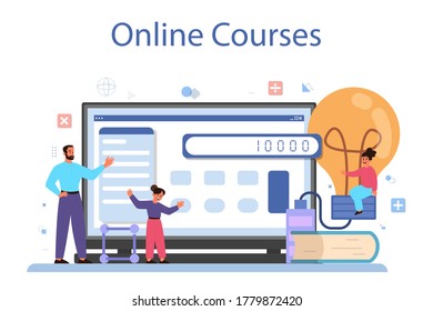 Physics school subject online service or platform set. Scientist explore electricity, magnetism, light wave and forces. Online course. Isolated vector illustration