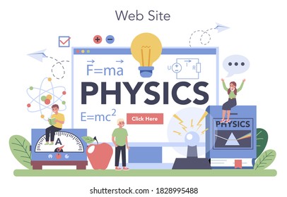 Physics school subject online service or platform. Scientist explore electricity, magnetism, light wave and forces. Website. Isolated vector illustration