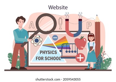 Physics school subject online service or platform. Students explore electricity, magnetism, light wave and forces. Website. Flat vector illustration
