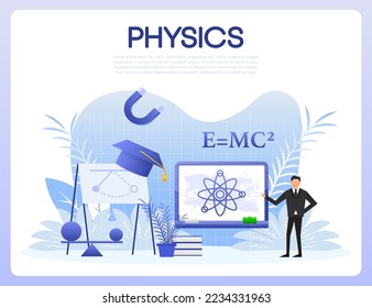 Physics school subject. Scientist explore electricity. school education.