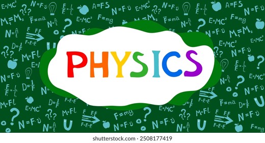 Physics school subject typographic header. Scientist explore electricity, magnetism, light wave and forces. Theoretical and practical study. Physics lesson and experiment. Vector illustration