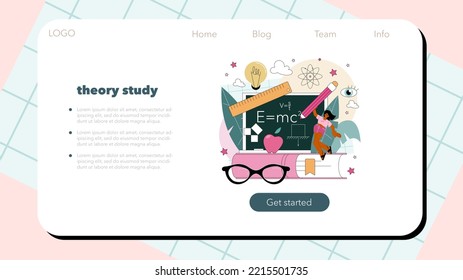 Physics school subject web banner or landing page. Students explore electricity, magnetism, light wave and forces. Theoretical and practical study. Flat vector illustration