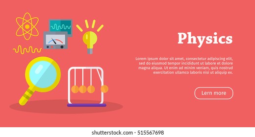 Physics science Banners. Physical devices, equipment, elements. Laboratory for researchers. Educational concept. Scientific experiments conduction. Flat design style poster. Vector illustration