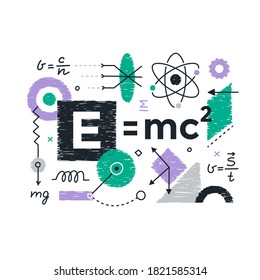 Physics. Science & education abstract background with popular physics-related symbols & formulas. Vector composition