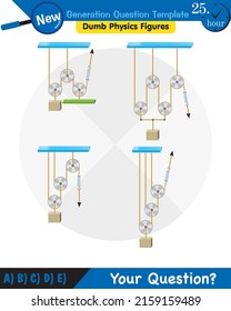 Física, experimentos científicos sobre la fuerza y el movimiento con polea, plantilla de preguntas de próxima generación, figuras mudas de la física, eps 