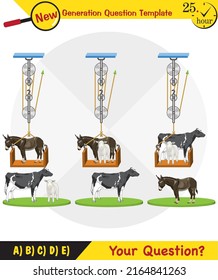 Physics, Science experiments on force and motion with pulley, pulley system for education, next generation question template, dumb physics figures, exam question, eps