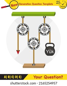 Physics, Science Experiments On Force And Motion With Pulley, Simple Machines, Springs, Pulleys, Gears, Next Generation Question Template, Dumb Physics Figures, Exam Question, Eps 