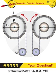 Physics, Science experiments on force and motion with pulley, Simple Machines, Springs, Pulleys, Gears, next generation question template, dumb physics figures, exam question, eps 