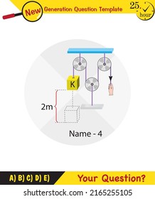 Physics, Science experiments on force and motion with pulley, Simple Machines, Springs, Pulleys, Gears, next generation question template, dumb physics figures, exam question, eps 