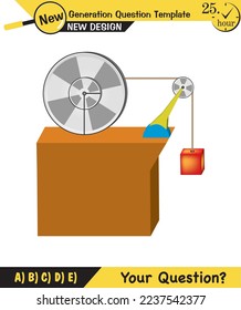 Physics, Science experiments on force and motion with pulley, Simple Machines, Springs, Pulleys, Gears, next generation question template, dumb physics figures, exam question, eps 