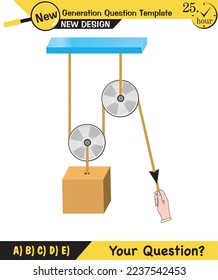 Physics, Science experiments on force and motion with pulley, Simple Machines, Springs, Pulleys, Gears, next generation question template, dumb physics figures, exam question, eps 