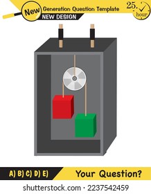 Physics, Science experiments on force and motion with pulley, Simple Machines, Springs, Pulleys, Gears, next generation question template, dumb physics figures, exam question, eps 
